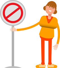 Girl Character and Prohibition Signage
