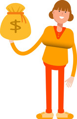 Girl Character Holding Dollar Sack
