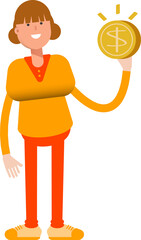 Girl Character Holding Dollar Coin
