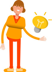 Girl Character and Light Bulb
