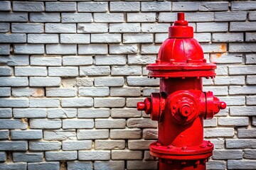 Close-Up White Brick Wall Red Fire Hydrant Macro