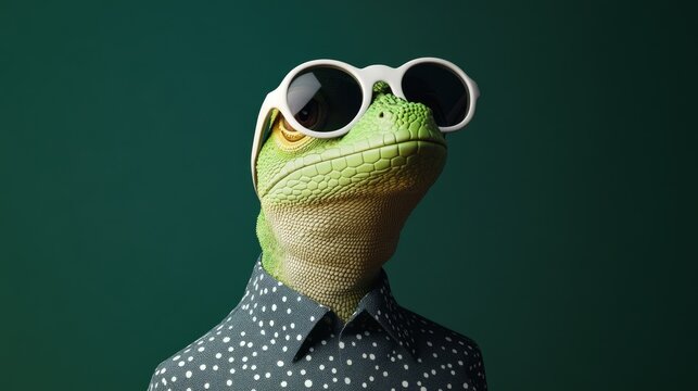 Lizard in Sunglasses and Polka Dot Shirt