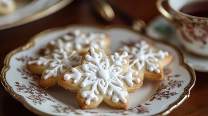 Fototapeta premium Snowflake Cookies with Tea