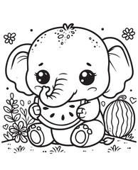 Coloring page elephant eat watermelon 