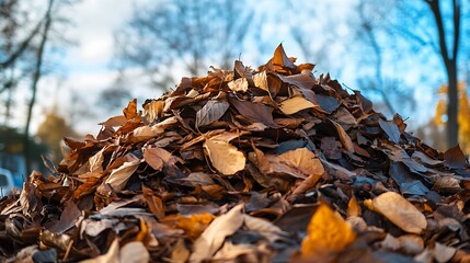 A Pile of Autumn Leaves in a Park on a Sunny Day AI Generated