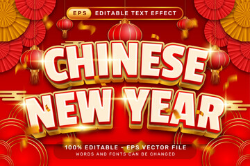 chinese newyear 3d text effect and editable text effect with lanterns and Chinese ornaments background