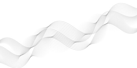 Abstract grey, white smooth element swoosh speed wave modern stream background. Wave with lines created using blend tool. Abstract frequency sound wave lines and twisted curve lines background.	
