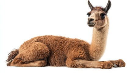 Obraz premium Brown Llama Lying Down on White Background