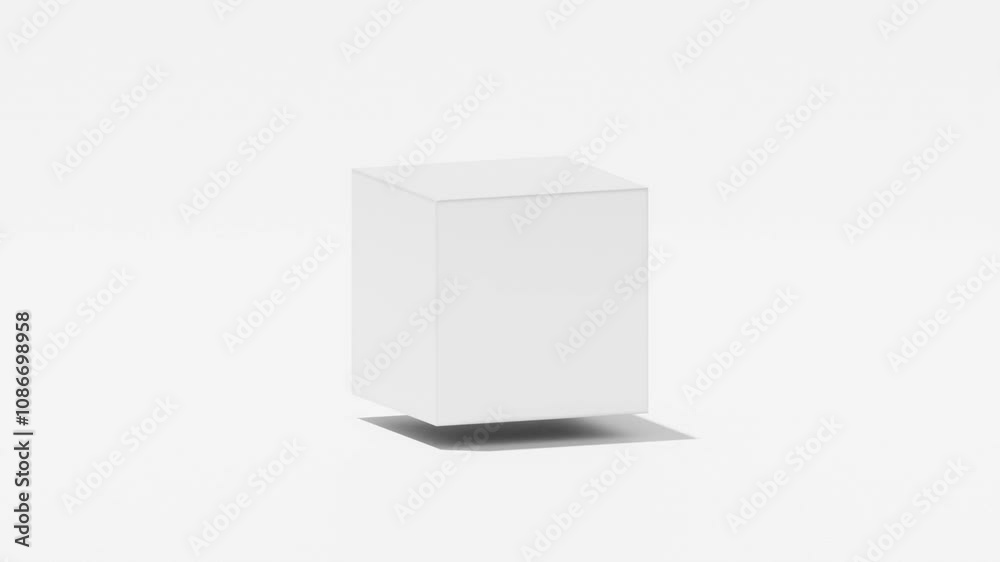 Poster white cube geometric rolling on white background, 3d loop animation