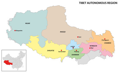 Fototapeta premium Administrative divisions of Tibet Autonomous Region Map