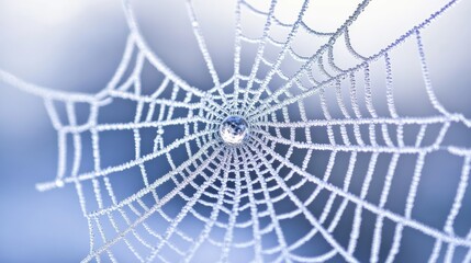 Fototapeta premium A close-up of a spider web glistening with dew, showcasing intricate patterns against a blurred background.