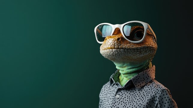 Lizard in Sunglasses and a Polka Dot Shirt