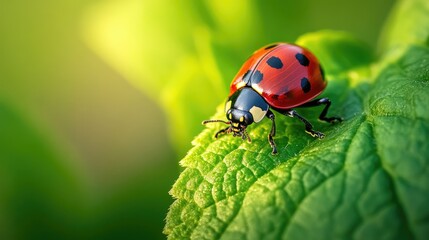 Fototapeta premium Ladybug on a Green Leaf