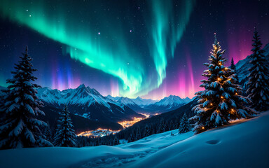 Aurora Over a Christmas Wonderland