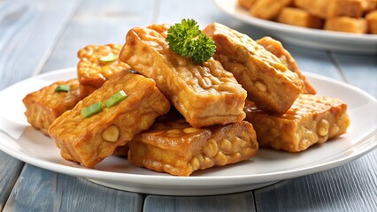 Fried Tempeh on Plate - Rule of Thirds Photography, Delicious Food, Healthy Eating
