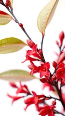 Fototapeta premium A close-up shot of a vibrant red flower branch isolated on a clean white background, flora, decoration