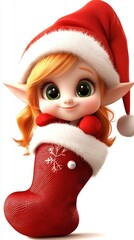 Adorable Christmas Elf Girl in a Stocking