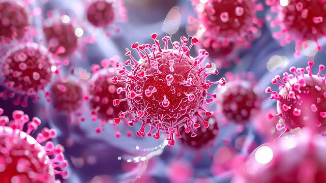 bunch of viruses are floating in the air. The viruses are brown and have a fuzzy appearance, Group of virus cells. 3D illustration, Coronavirus cells