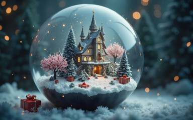 Christmas Crystal Ball with Snowy Island