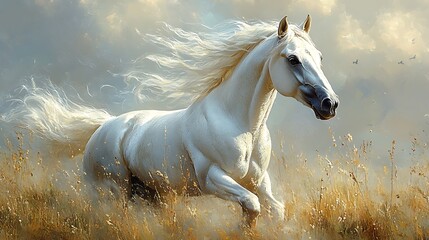 Obraz premium white horse running painting