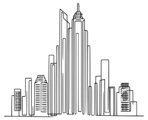 Obraz premium one line drawing tall skyscraper vector illustration template design
