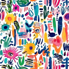 Obraz premium Abstract seamless pattern watercolor big colorful doodles
