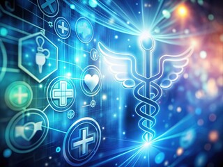 Intricate medical icons, long exposure, hospital ambiance.