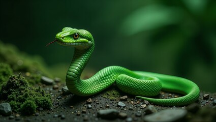 Fototapeta premium green snake on the ground