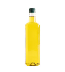 Olive oil glass bottle isolated on white background with clipping path, organic healthy food for cooking.