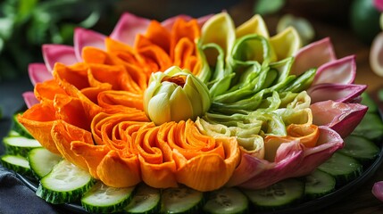Vibrant Vegetable Flower Arrangement with Cucumber Garnish