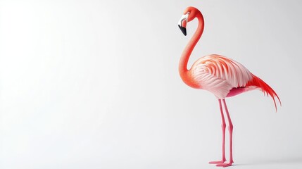Fototapeta premium Pink Flamingo Standing on a White Background