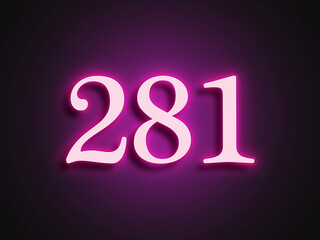 Pink glowing Neon light text effect of number 281.	