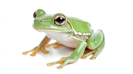 Obraz premium Green Tree Frog Sitting on a White Background