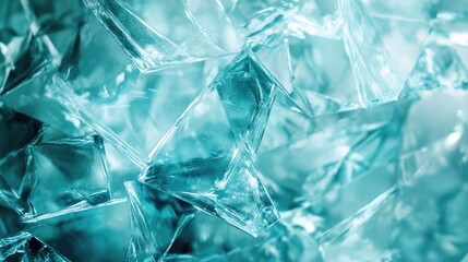 Close-up of shimmering ice shards reflecting light in a cool aqua hue.