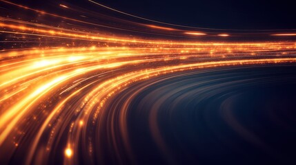 A vibrant, flowing abstract design featuring glowing lines and sparkles against a dark background, evoking a sense of motion and energy.