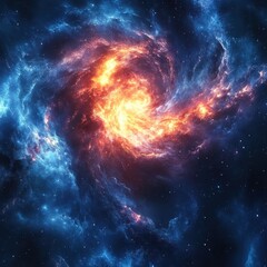 Obraz premium A vibrant spiral galaxy with swirling clouds of blue and orange, illustrating the beauty and vastness of the universe.