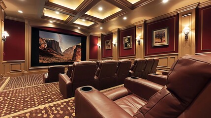 Luxurious Home Theater with Leather Recliners and Large Screen