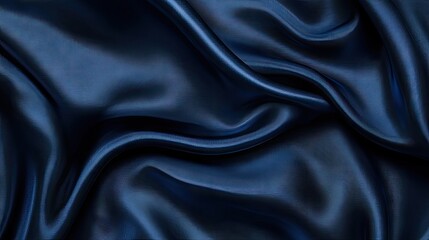 Obraz premium A luxurious deep navy blue satin fabric drapes elegantly, showcasing rich textures and soft sheen.
