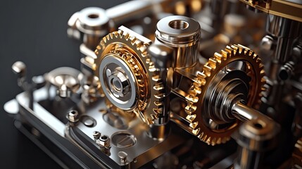 Close-up of intricately designed gold and silver mechanical gears showcasing precision engineering.