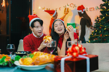 drinks and conversation, celebrating together at Merry Christmas.