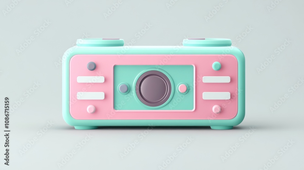 Aufkleber a pastel-colored retro radio with buttons and a speaker design.