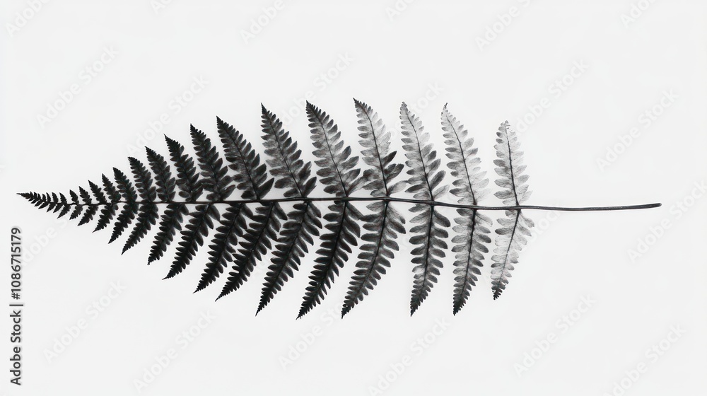 Poster a black and white image of a fern leaf, showcasing its intricate details and structure.