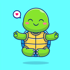 Cute Turtle Meditation Yoga Cartoon Vector Icon Illustration. 
Animal Sport Icon Concept Isolated Premium Vector. Flat 
Cartoon Style 