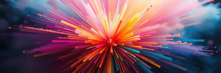 A majestic explosion of color erupts from a central core, with luminous tendrils stretching outward in a wondrous display, dynamic movement, radiant spectrum, luminescent aura