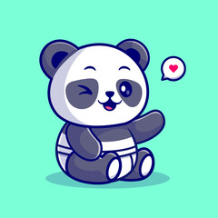 Cute Panda Sitting With Diaper Cartoon Vector Icon 
Illustration. Animal Nature Icon Concept Isolated Premium 
Vector. Flat Cartoon Style 