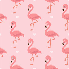 Cute Flamingo seamless pattern  with heart on pink background.Factory textiles. Bedclothes,Curtains Gift paper.