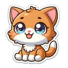 Fototapeta premium AI Generate of Sticker Kitten or Cat Cub in cartoon style with a happy expression, isolated in white background