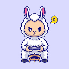 Cute Llama Alpaca Playing Game With Controller Cartoon 
Vector Icon Illustration. Animal Technology Icon Concept 
Isolated Premium Vector. Flat Cartoon Style 