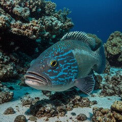 A cleaner wrasse busily picking parasites off a large grouper at a "cleaning station."

