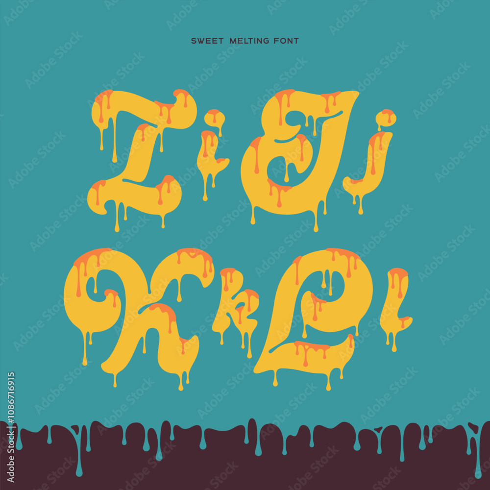 Poster vector alphabet set of letters with viscous liquid dripping effect. smooth font with melting two col